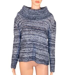 Carol Rose Cable Knit Sweater Oversized Boxy Cozy Funnel Neck Off the Shoulder S